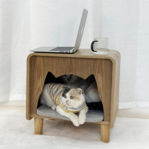 cat nest nightstand natural wood