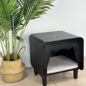 cat nest nightstand black-Scandinavian style cat nest bedside table with semi-enclosed cat bed and removable washable mat-36-36-48