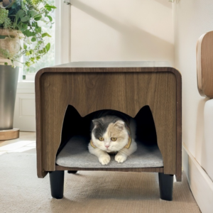cat nest nightstand walnut color