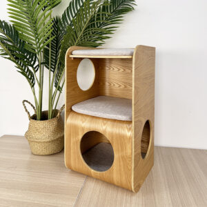 Multi-functional cat nest coffee table made of solid ash wood with tree hole hideout-12