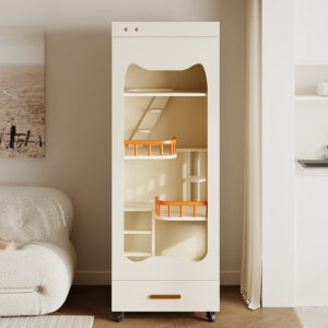 Smart cat villa with fresh air fan, UV sterilization, soft lighting, and caster wheels for small apartments-3465